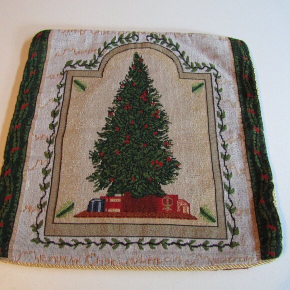 Tapestry Christmas Tree & Poinsettia Pillow Case Set of 2 - Picture 3 of 7